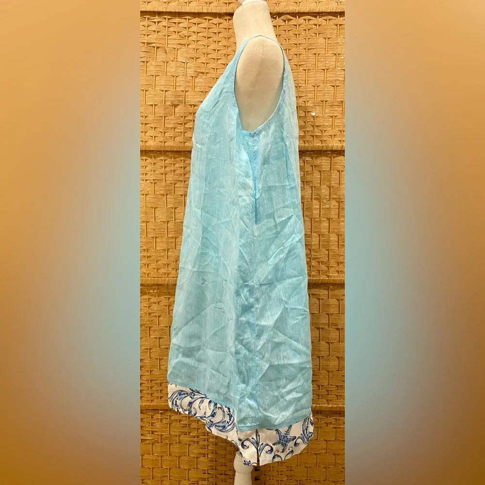 POSITIAMO Positano 100% Pure Linen Made in Italy Blue Shift Dress - Sz XL - Picture 4 of 8